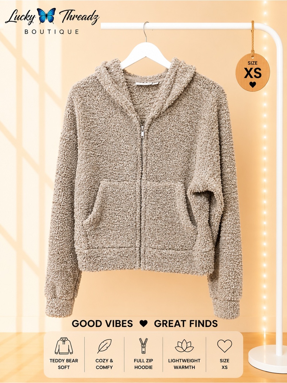 SO Teddy Bear Zip Hoodie Beige XS